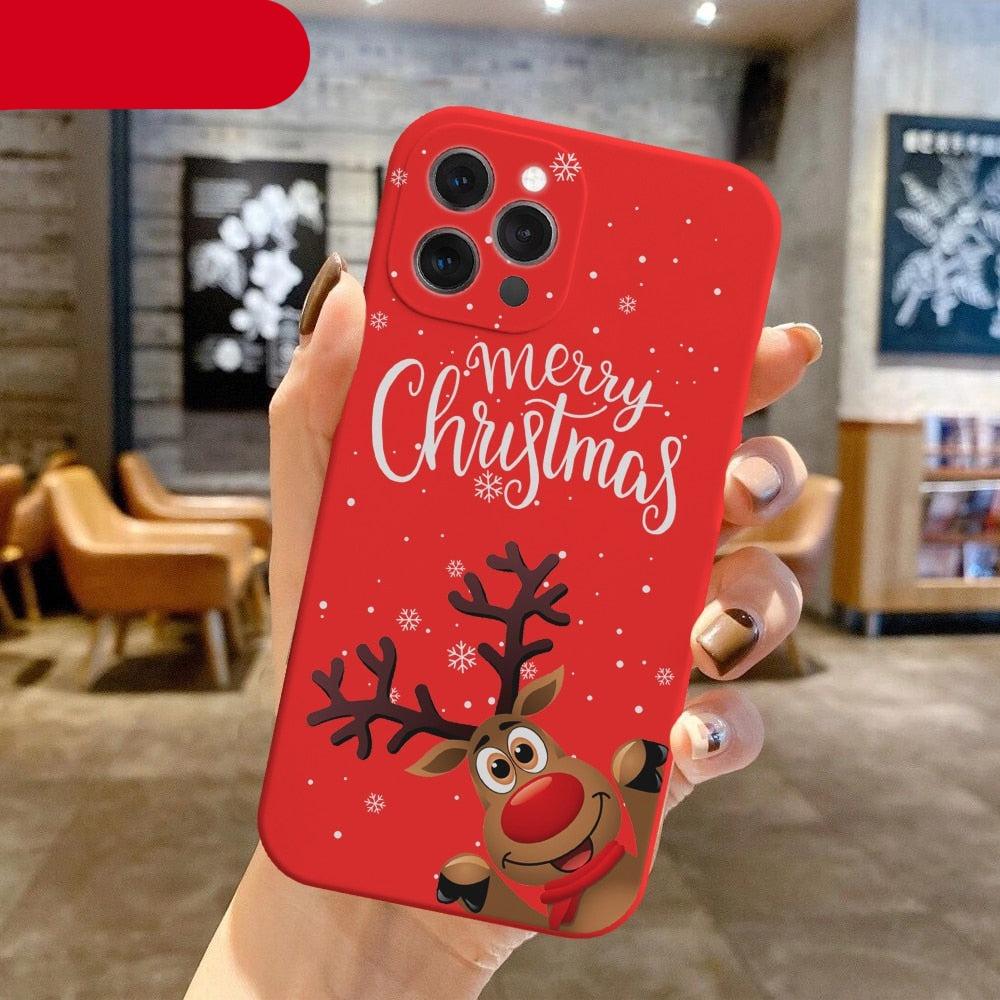 Christmas Pattern Design Red Silicone Phone Cover Anti-Scratch Soft Slim Bumper Shockproof Protective Case Shockproof Phone Case For iPhone 13 14 Pro Max Merry Christmas Candy Silicone Bumper Cover Stevvex