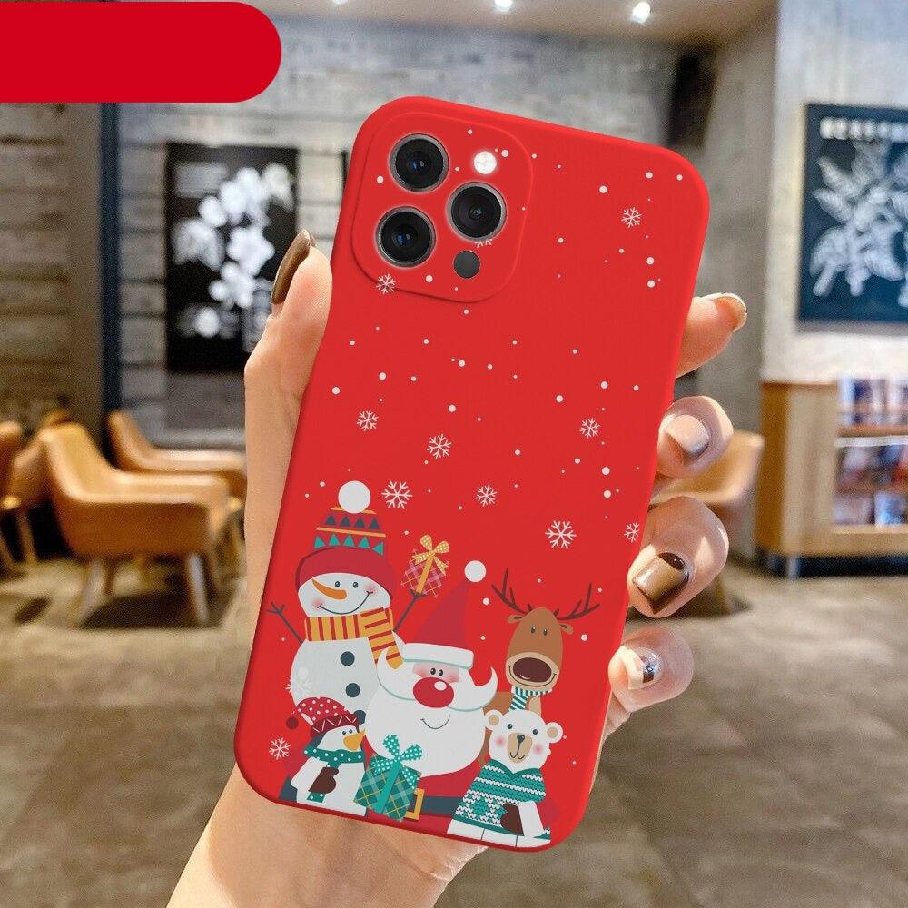 Christmas Pattern Design Red Silicone Phone Cover Anti-Scratch Soft Slim Bumper Shockproof Protective Case Shockproof Phone Case For iPhone 13 14 Pro Max Merry Christmas Candy Silicone Bumper Cover Stevvex