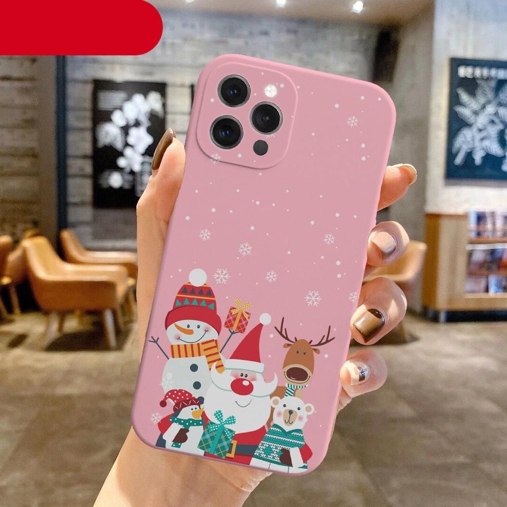 Christmas Pattern Design Red Silicone Phone Cover Anti-Scratch Soft Slim Bumper Shockproof Protective Case Shockproof Phone Case For iPhone 13 14 Pro Max Merry Christmas Candy Silicone Bumper Cover Stevvex