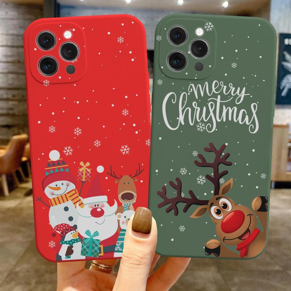 Christmas Pattern Design Red Silicone Phone Cover Anti-Scratch Soft Slim Bumper Shockproof Protective Case Shockproof Phone Case For iPhone 13 14 Pro Max Merry Christmas Candy Silicone Bumper Cover Stevvex