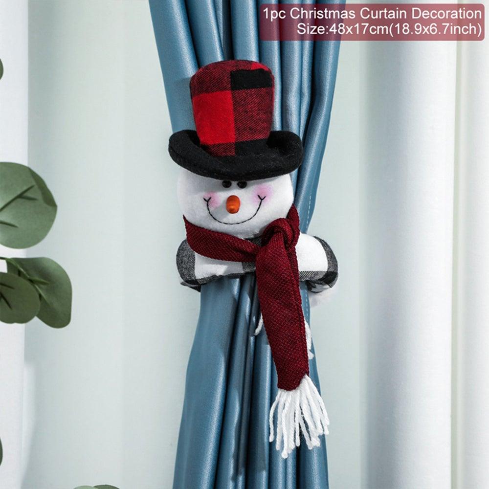 Christmas Plaid Curtain Buckle Santa Snowman Curtain Tiebacks Tie Rope Christmas Decor Curtain Buckle Bandage Curtain Tieback Santa Curtain Buckle Tieback Curtain Holder Fastener Doll Wine Bottle Topper For Home Window Decorations Christmas Ornaments Stevvex