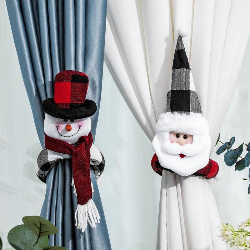 Christmas Plaid Curtain Buckle Santa Snowman Curtain Tiebacks Tie Rope Christmas Decor Curtain Buckle Bandage Curtain Tieback Santa Curtain Buckle Tieback Curtain Holder Fastener Doll Wine Bottle Topper For Home Window Decorations Christmas Ornaments Stevvex
