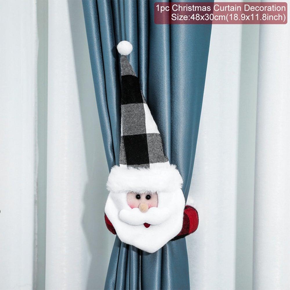 Christmas Plaid Curtain Buckle Santa Snowman Curtain Tiebacks Tie Rope Christmas Decor Curtain Buckle Bandage Curtain Tieback Santa Curtain Buckle Tieback Curtain Holder Fastener Doll Wine Bottle Topper For Home Window Decorations Christmas Ornaments Stevvex