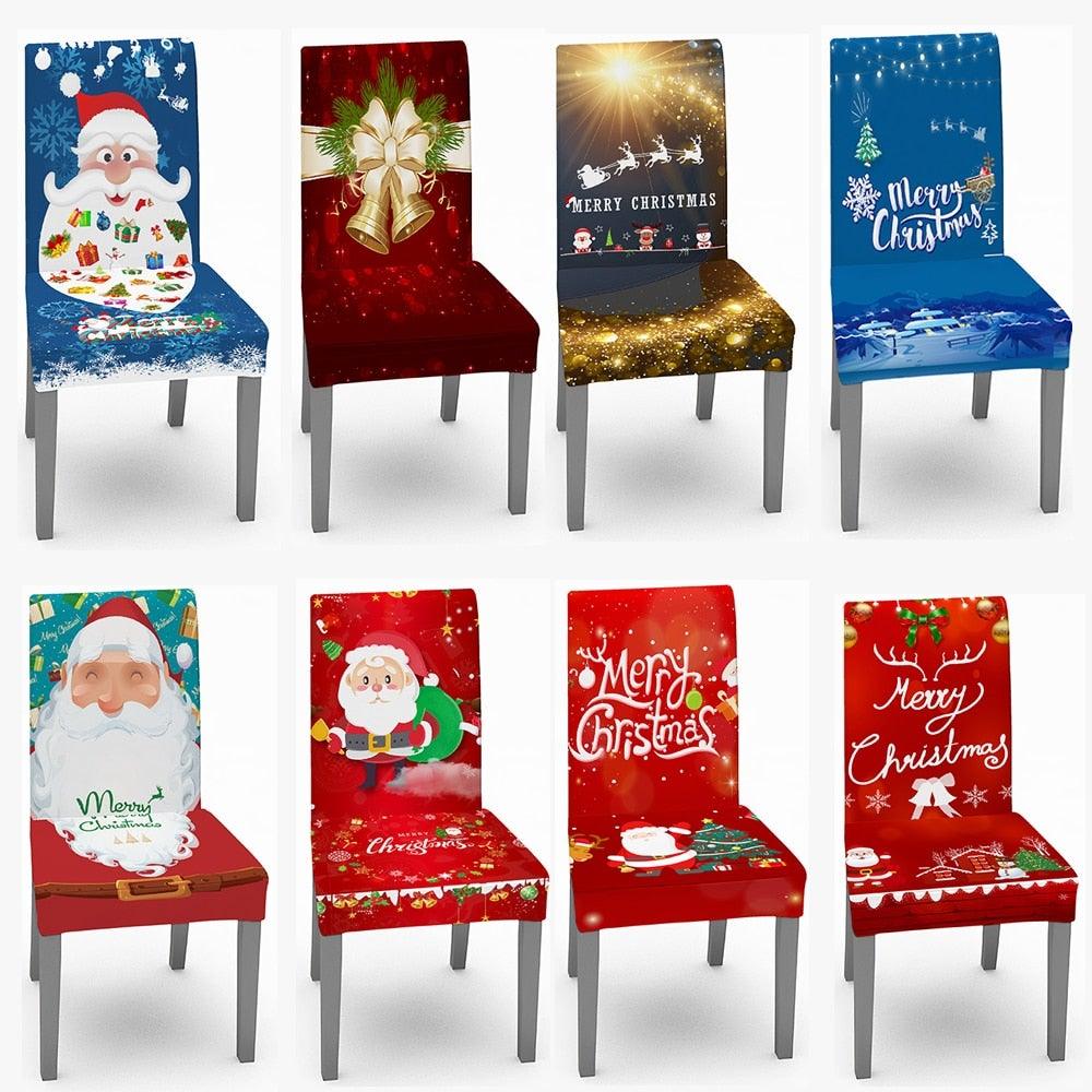Christmas Removable Washable Dining Room Chair Protector Slipcovers for Christmas Home Decor Holiday Seat Cover Christmas Chair Covers Santa Printed Elastic Stretch Dining Chairs Chair Slipcover Kitchen Seat Cover Home Decor Stevvex