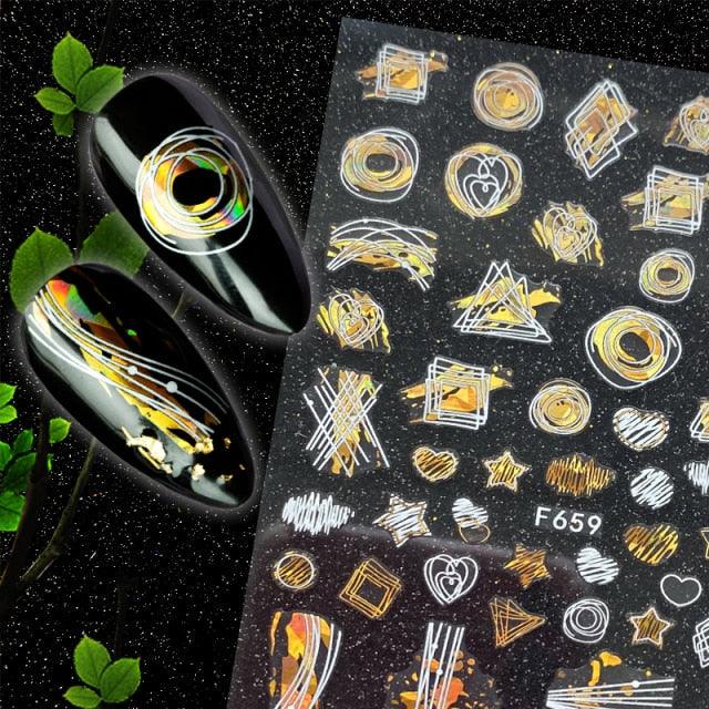 Christmas Snowflake Lines 3D Nail Stickers Gold And White Xmas Snowflakes Leaves Decals Slider Nail Art Decoration Wraps Nail Art Stickers Decal 3D Self-Adhesive Abstract Face Curve Graffiti Nail Design for Acrylic Nail Supplies Stevvex