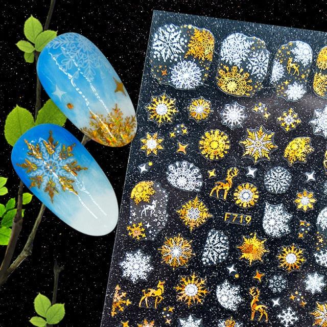 Christmas Snowflake Lines 3D Nail Stickers Gold And White Xmas Snowflakes Leaves Decals Slider Nail Art Decoration Wraps Nail Art Stickers Decal 3D Self-Adhesive Abstract Face Curve Graffiti Nail Design for Acrylic Nail Supplies Stevvex