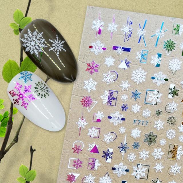 Christmas Snowflake Lines 3D Nail Stickers Gold And White Xmas Snowflakes Leaves Decals Slider Nail Art Decoration Wraps Nail Art Stickers Decal 3D Self-Adhesive Abstract Face Curve Graffiti Nail Design for Acrylic Nail Supplies Stevvex
