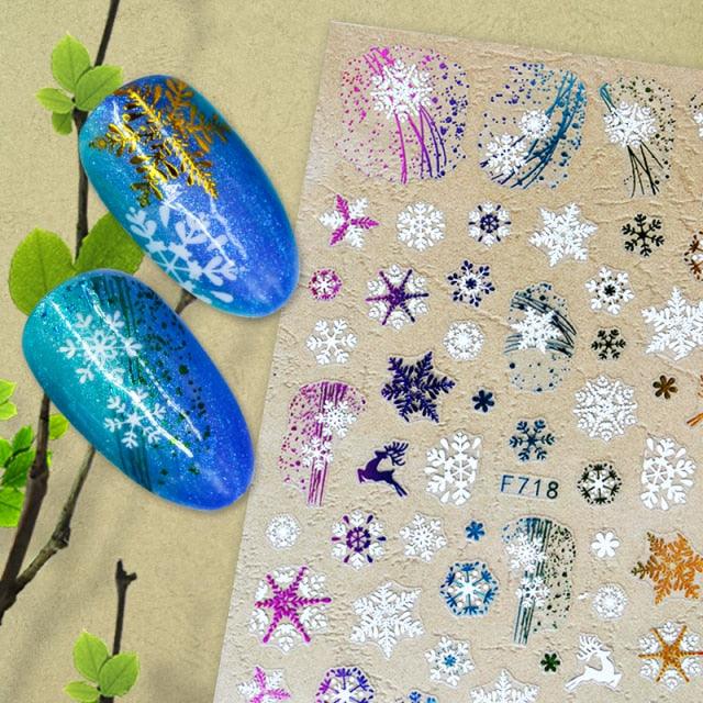 Christmas Snowflake Lines 3D Nail Stickers Gold And White Xmas Snowflakes Leaves Decals Slider Nail Art Decoration Wraps Nail Art Stickers Decal 3D Self-Adhesive Abstract Face Curve Graffiti Nail Design for Acrylic Nail Supplies Stevvex
