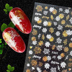 Christmas Snowflake Lines 3D Nail Stickers Gold And White Xmas Snowflakes Leaves Decals Slider Nail Art Decoration Wraps Nail Art Stickers Decal 3D Self-Adhesive Abstract Face Curve Graffiti Nail Design for Acrylic Nail Supplies Stevvex
