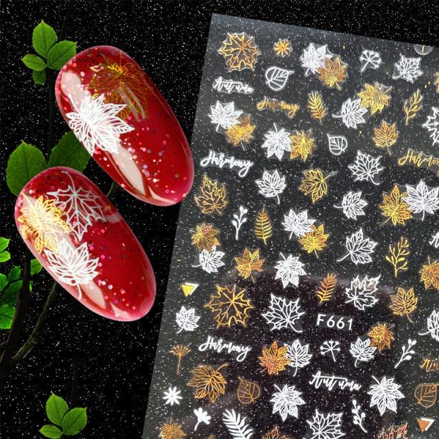 Christmas Snowflake Lines 3D Nail Stickers Gold And White Xmas Snowflakes Leaves Decals Slider Nail Art Decoration Wraps Nail Art Stickers Decal 3D Self-Adhesive Abstract Face Curve Graffiti Nail Design for Acrylic Nail Supplies Stevvex