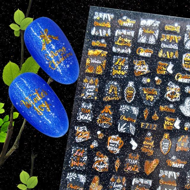 Christmas Snowflake Lines 3D Nail Stickers Gold And White Xmas Snowflakes Leaves Decals Slider Nail Art Decoration Wraps Nail Art Stickers Decal 3D Self-Adhesive Abstract Face Curve Graffiti Nail Design for Acrylic Nail Supplies Stevvex