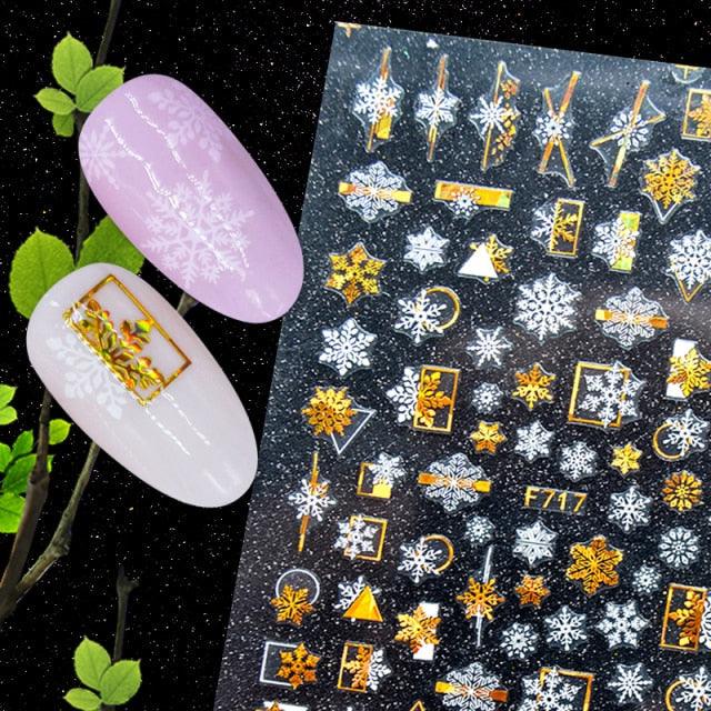 Christmas Snowflake Lines 3D Nail Stickers Gold And White Xmas Snowflakes Leaves Decals Slider Nail Art Decoration Wraps Nail Art Stickers Decal 3D Self-Adhesive Abstract Face Curve Graffiti Nail Design for Acrylic Nail Supplies Stevvex
