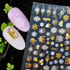 Christmas Snowflake Lines 3D Nail Stickers Gold And White Xmas Snowflakes Leaves Decals Slider Nail Art Decoration Wraps Nail Art Stickers Decal 3D Self-Adhesive Abstract Face Curve Graffiti Nail Design for Acrylic Nail Supplies Stevvex