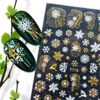 Christmas Snowflake Lines 3D Nail Stickers Gold And White Xmas Snowflakes Leaves Decals Slider Nail Art Decoration Wraps Nail Art Stickers Decal 3D Self-Adhesive Abstract Face Curve Graffiti Nail Design for Acrylic Nail Supplies Stevvex