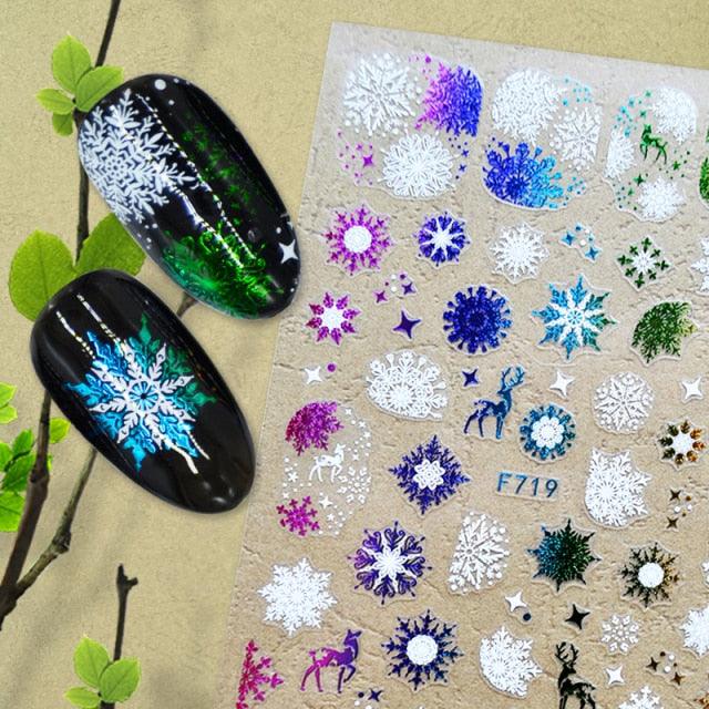 Christmas Snowflake Lines 3D Nail Stickers Gold And White Xmas Snowflakes Leaves Decals Slider Nail Art Decoration Wraps Nail Art Stickers Decal 3D Self-Adhesive Abstract Face Curve Graffiti Nail Design for Acrylic Nail Supplies Stevvex