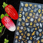 Christmas Snowflake Lines 3D Nail Stickers Gold And White Xmas Snowflakes Leaves Decals Slider Nail Art Decoration Wraps Nail Art Stickers Decal 3D Self-Adhesive Abstract Face Curve Graffiti Nail Design for Acrylic Nail Supplies Stevvex