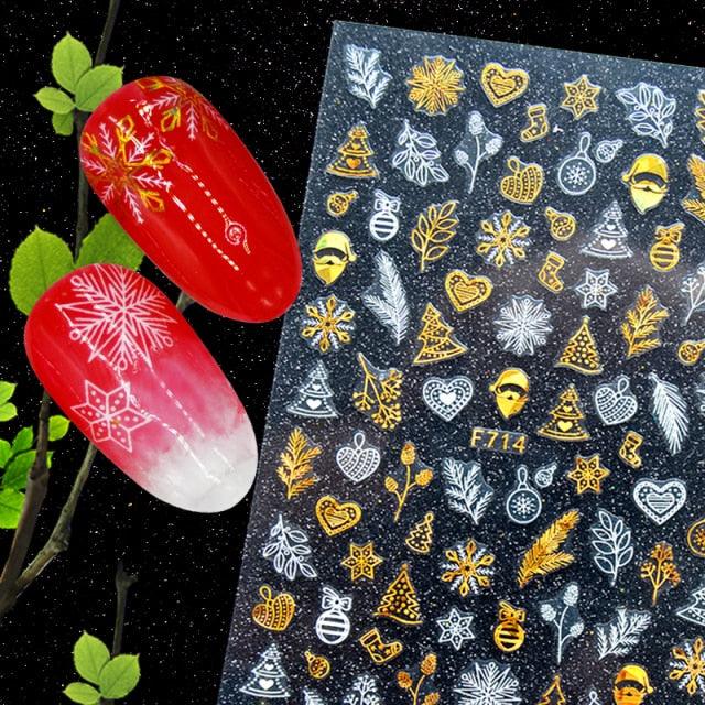 Christmas Snowflake Lines 3D Nail Stickers Gold And White Xmas Snowflakes Leaves Decals Slider Nail Art Decoration Wraps Nail Art Stickers Decal 3D Self-Adhesive Abstract Face Curve Graffiti Nail Design for Acrylic Nail Supplies Stevvex