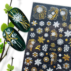 Christmas Snowflake Lines 3D Nail Stickers Gold And White Xmas Snowflakes Leaves Decals Slider Nail Art Decoration Wraps Nail Art Stickers Decal 3D Self-Adhesive Abstract Face Curve Graffiti Nail Design for Acrylic Nail Supplies Stevvex