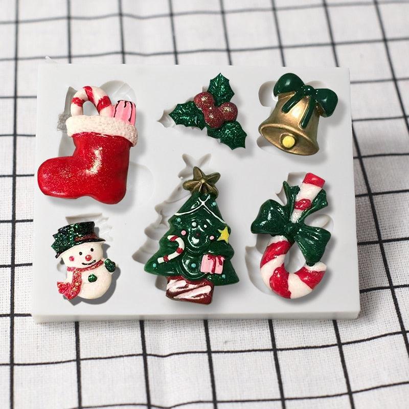Christmas Snowman Silicone Mold Socks Leaf Bell Tree Cake Decoration Chocolate Fondant Baking Supplies 3D Art Xmas Molds Snowflake Silicone Mold Santa Claus Snowman Christmas Tree Fondant Mold Stevvex