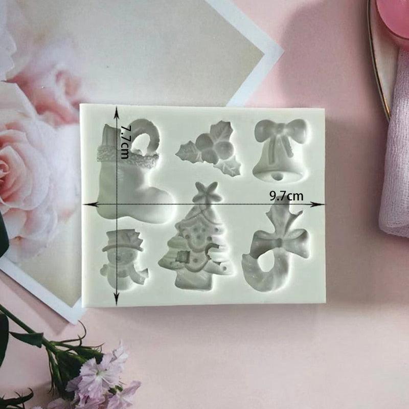 Christmas Snowman Silicone Mold Socks Leaf Bell Tree Cake Decoration Chocolate Fondant Baking Supplies 3D Art Xmas Molds Snowflake Silicone Mold Santa Claus Snowman Christmas Tree Fondant Mold Stevvex