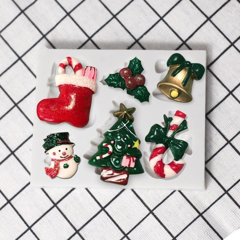 Christmas Snowman Silicone Mold Socks Leaf Bell Tree Cake Decoration Chocolate Fondant Baking Supplies 3D Art Xmas Molds Snowflake Silicone Mold Santa Claus Snowman Christmas Tree Fondant Mold Stevvex