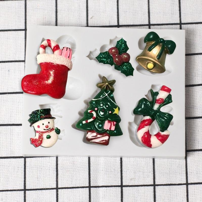 Christmas Snowman Silicone Mold Socks Leaf Bell Tree Cake Decoration Chocolate Fondant Baking Supplies 3D Art Xmas Molds Snowflake Silicone Mold Santa Claus Snowman Christmas Tree Fondant Mold Stevvex