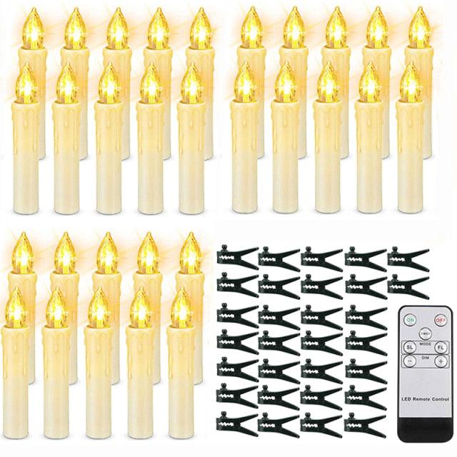 Christmas Tree Clip Candle Warm White Battery Operated Waterproof LED Flameless Taper Ivory Floating Candles with Remote Timer Ideal For Home Flameless Flashing With Remote And Suction Cup LED Candles For Halloween Birthday Garden Decoration Stevvex