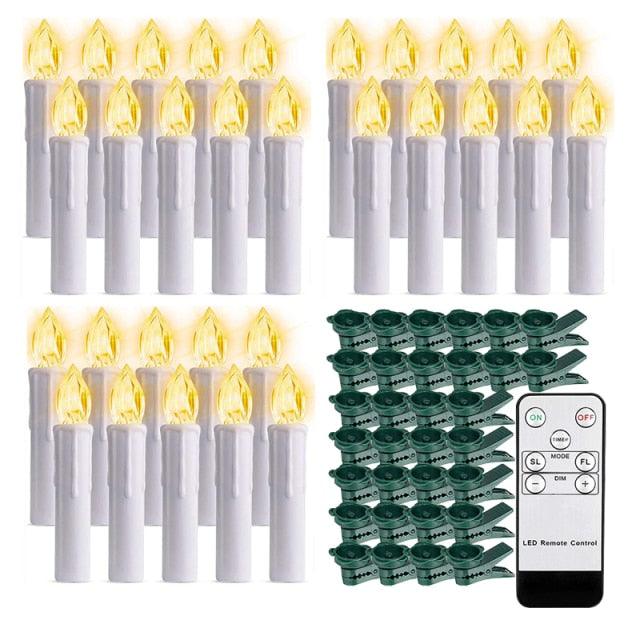 Christmas Tree Clip Candle Warm White Battery Operated Waterproof LED Flameless Taper Ivory Floating Candles with Remote Timer Ideal For Home Flameless Flashing With Remote And Suction Cup LED Candles For Halloween Birthday Garden Decoration Stevvex