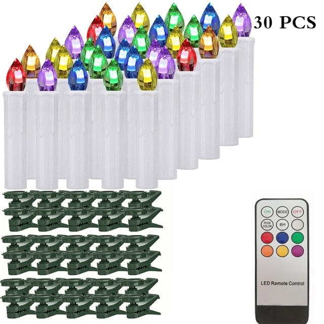 Christmas Tree Clip Candle Warm White Battery Operated Waterproof LED Flameless Taper Ivory Floating Candles with Remote Timer Ideal For Home Flameless Flashing With Remote And Suction Cup LED Candles For Halloween Birthday Garden Decoration Stevvex