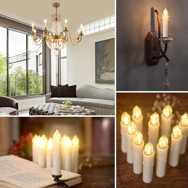 Christmas Tree Clip Candle Warm White Battery Operated Waterproof LED Flameless Taper Ivory Floating Candles with Remote Timer Ideal For Home Flameless Flashing With Remote And Suction Cup LED Candles For Halloween Birthday Garden Decoration Stevvex