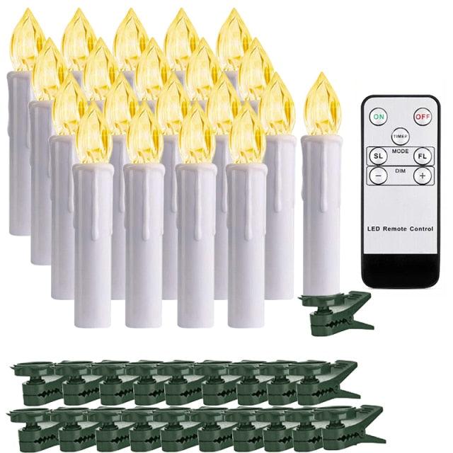 Christmas Tree Clip Candle Warm White Battery Operated Waterproof LED Flameless Taper Ivory Floating Candles with Remote Timer Ideal For Home Flameless Flashing With Remote And Suction Cup LED Candles For Halloween Birthday Garden Decoration Stevvex