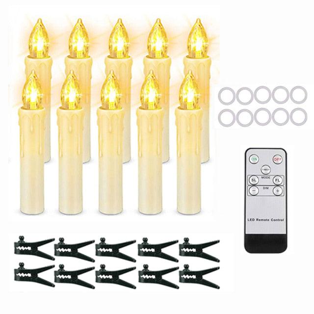 Christmas Tree Clip Candle Warm White Battery Operated Waterproof LED Flameless Taper Ivory Floating Candles with Remote Timer Ideal For Home Flameless Flashing With Remote And Suction Cup LED Candles For Halloween Birthday Garden Decoration Stevvex