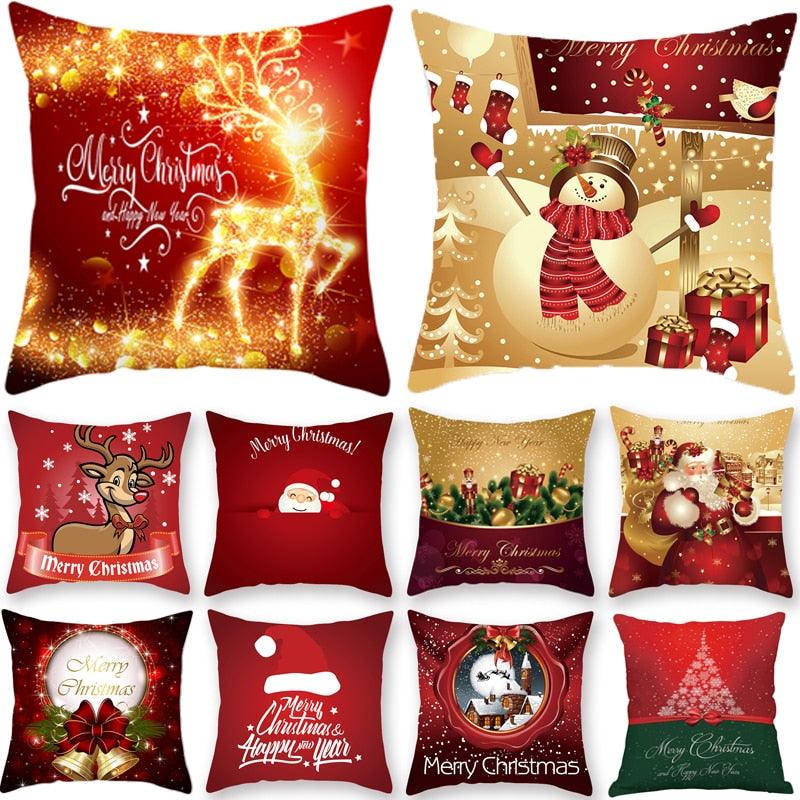 Christmas Xmas Red Pillow Case Tree Decoration Xmas Series Cushion Cover Case Pillow Zippered Square Pillowcase Santa Claus Cushion Cover Christmas Decorations For Home Snowman 45x45CM Stevvex