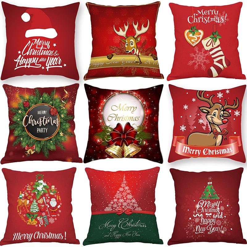 Christmas Xmas Red Pillow Case Tree Decoration Xmas Series Cushion Cover Case Pillow Zippered Square Pillowcase Santa Claus Cushion Cover Christmas Decorations For Home Snowman 45x45CM Stevvex