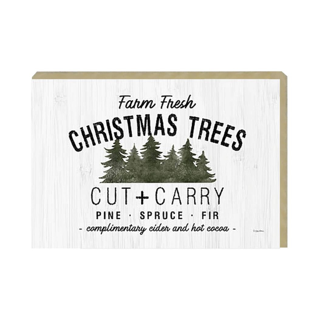 Farm Fresh Christmas Trees Cut And Carry Rustic 6x4x1 Wooden Block Sign Winter Holiday Decor BandsCo Straps