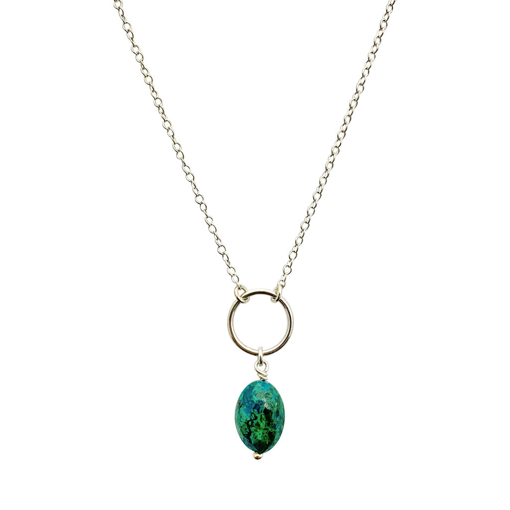 Chrysocolla Circle Necklace Sterling Silver Emerald Green Healing Gemstone BandsCo Straps