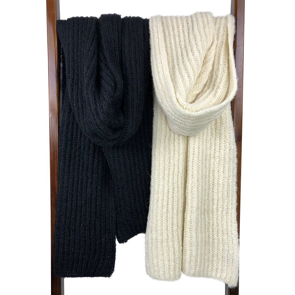 Chunky Black Alpaca Scarf Oversized Unisex Knit Warm Winter Wrap Long Soft Luxury Layering BandsCo Straps
