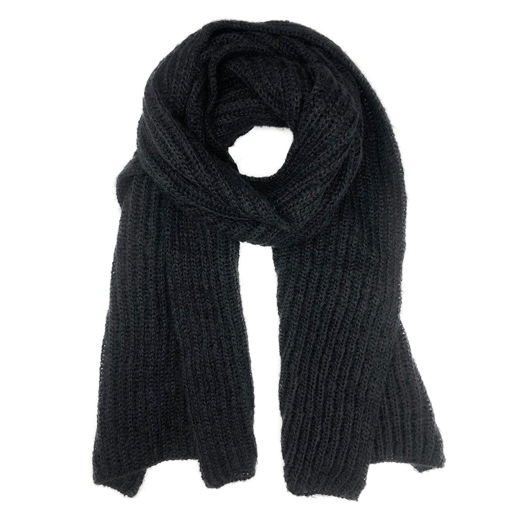 Chunky Black Alpaca Scarf Oversized Unisex Knit Warm Winter Wrap Long Soft Luxury Layering BandsCo Straps