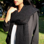Chunky Black Alpaca Scarf Oversized Unisex Knit Warm Winter Wrap Long Soft Luxury Layering BandsCo Straps