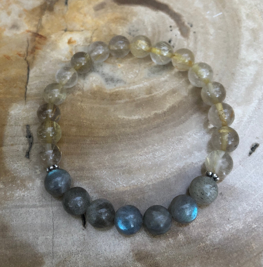 Citrine Blue Flash Labradorite Stretch Gemstone Bracelet