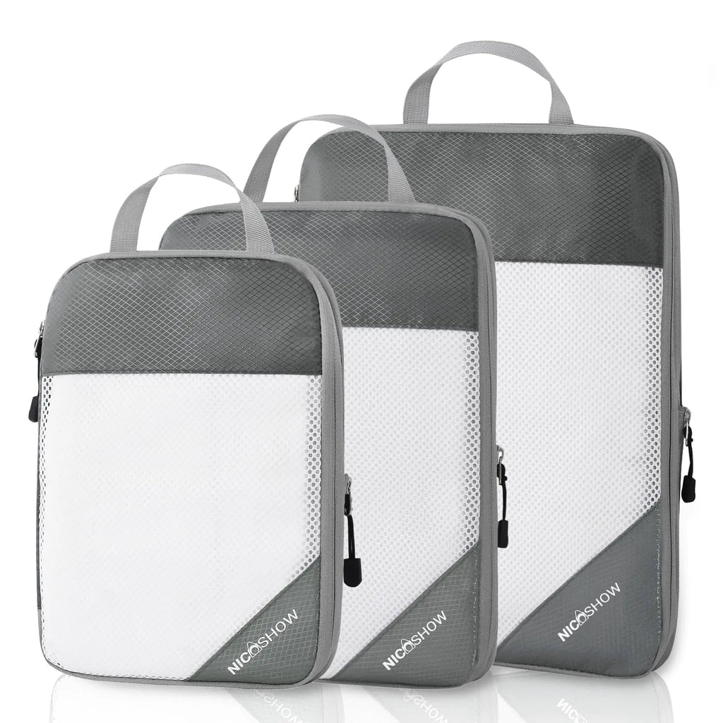 Compression Packing Cubes for Travel, Packing Cubes Compression Travel Essentials, Compressible Packing Cubes Travel Organizers for Carry-on Luggage Suitcase Grey 3pcs Pi-Mart