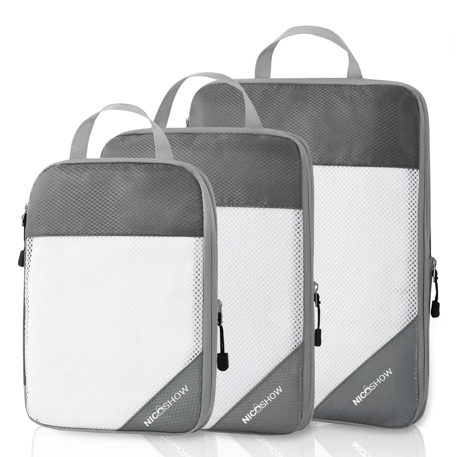 Compression Packing Cubes for Travel, Packing Cubes Compression Travel Essentials, Compressible Packing Cubes Travel Organizers for Carry-on Luggage Suitcase Grey 3pcs Pi-Mart