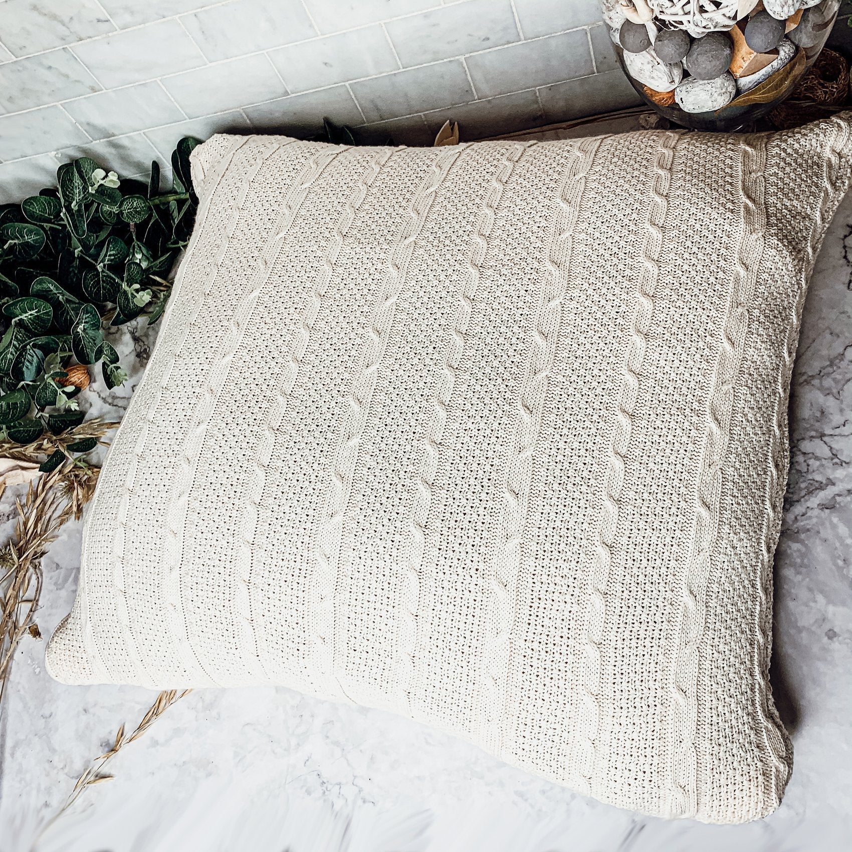 Claret Knit Pillowcase Sweater Texture Decorative Throw Pillow Cover Soft BandsCo Straps