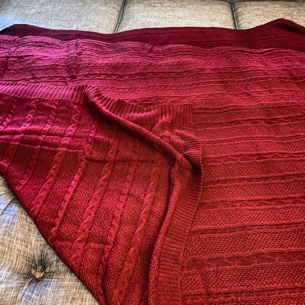 Claret Knit Sweater Throw Lightweight Cozy Blanket For Couch Bed BandsCo Straps