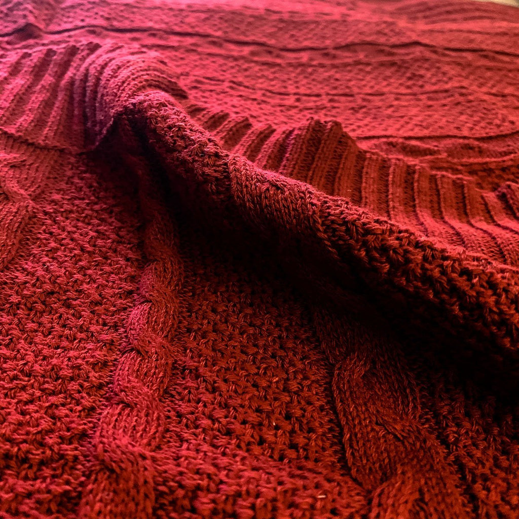 Claret Knit Sweater Throw Lightweight Cozy Blanket For Couch Bed BandsCo Straps