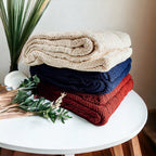 Claret Knit Sweater Throw Lightweight Cozy Blanket For Couch Bed BandsCo Straps