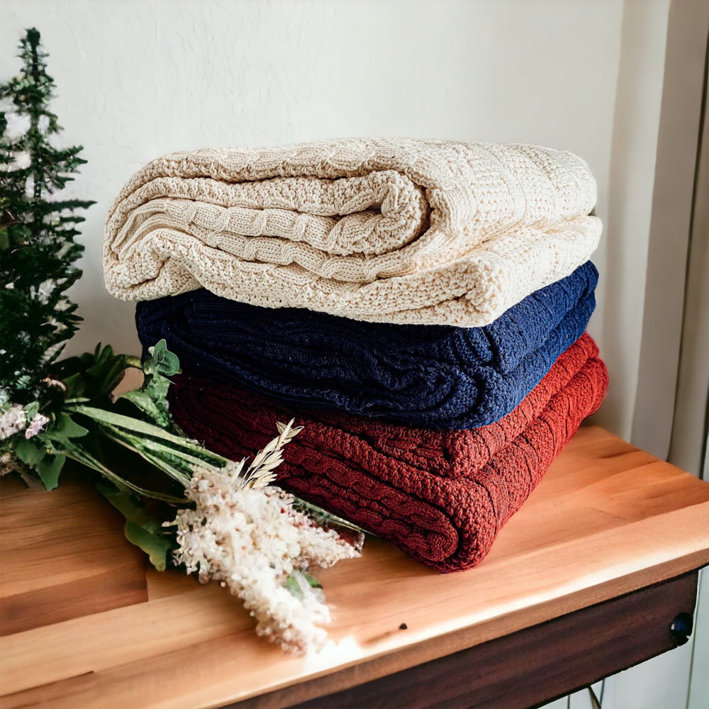 Claret Knit Sweater Throw Lightweight Cozy Blanket For Couch Bed BandsCo Straps