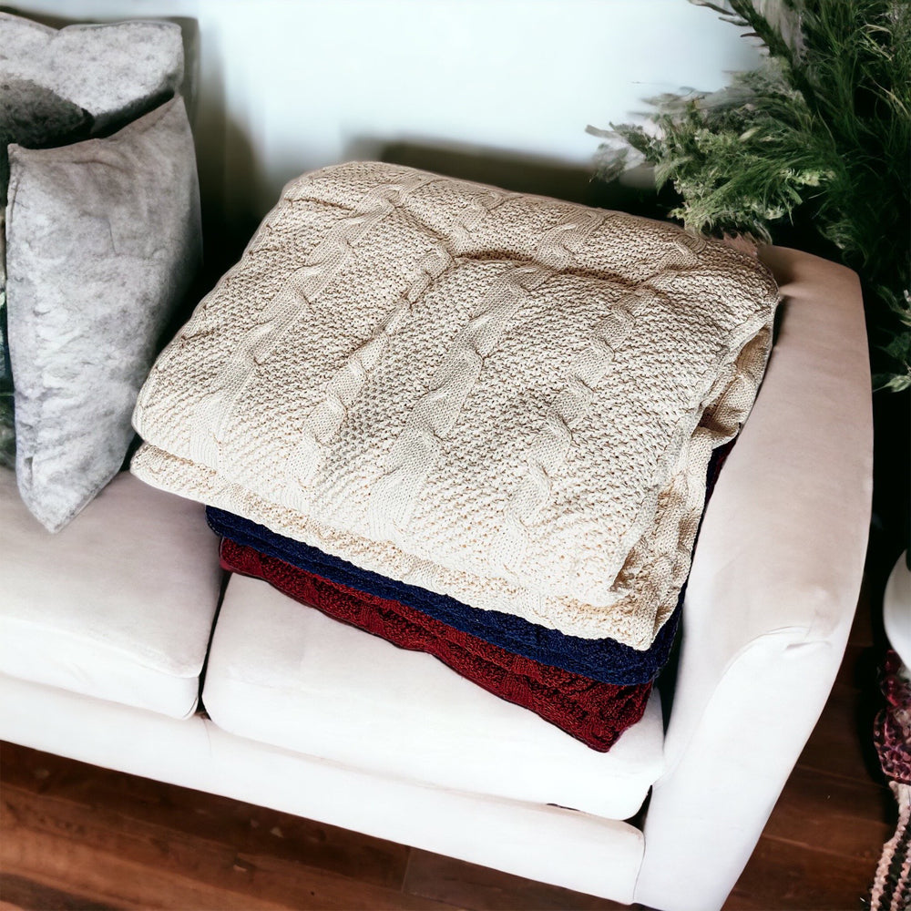Claret Knit Sweater Throw Lightweight Cozy Blanket For Couch Bed BandsCo Straps