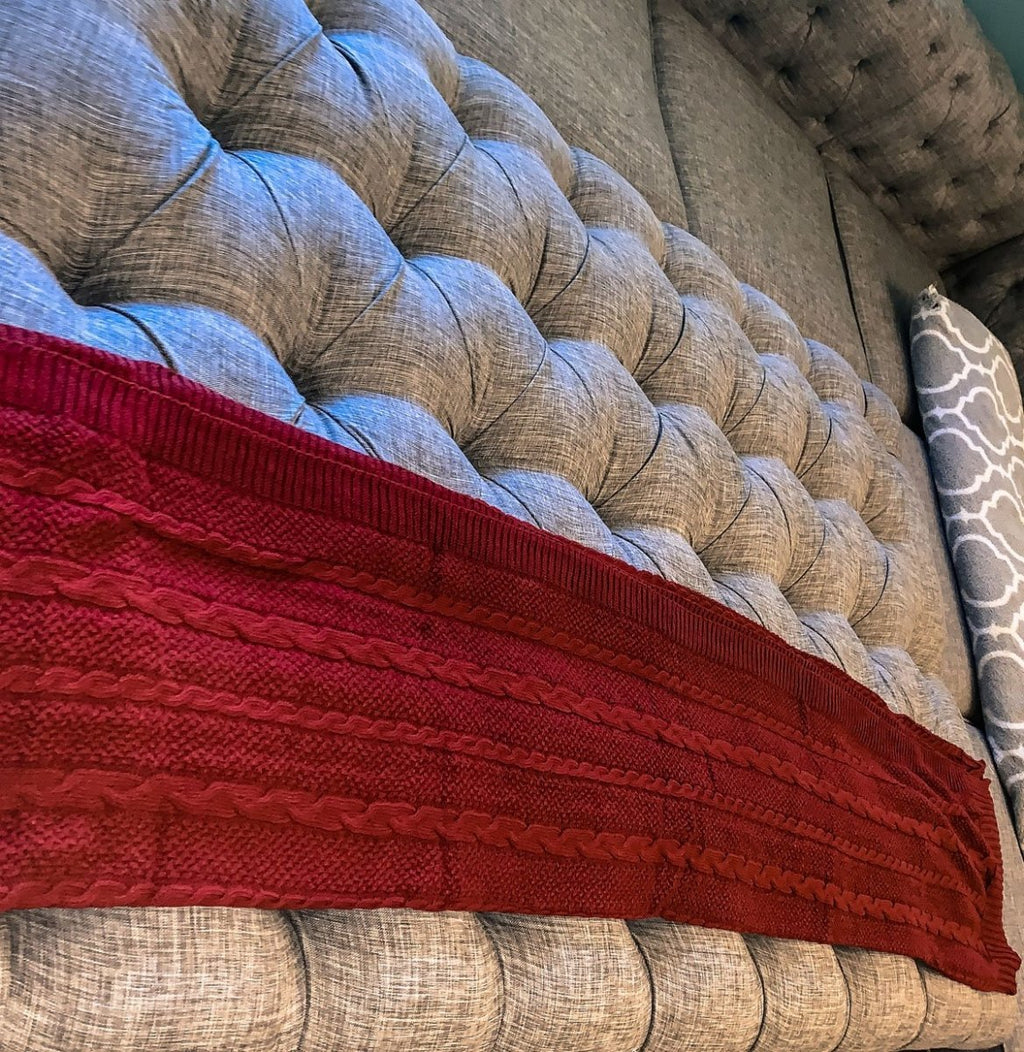 Claret Knit Sweater Throw Lightweight Cozy Blanket For Couch Bed BandsCo Straps