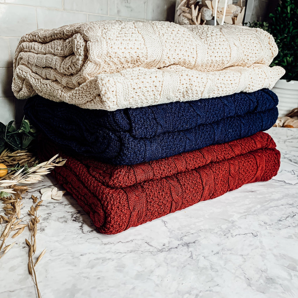 Claret Knit Sweater Throw Lightweight Cozy Blanket For Couch Bed BandsCo Straps